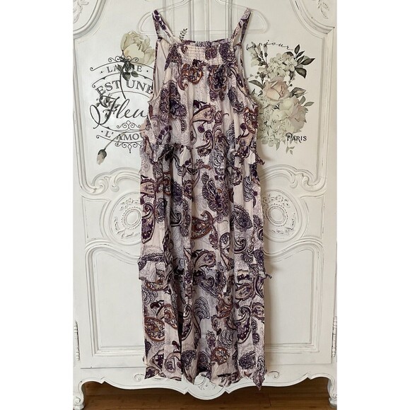Band of the Free Liliane Paisley Maxi Dress Cream Purple Tiered Size M NWT - Picture 4 of 15